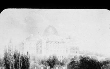 Lantern Slide 6: The Capitol Building as seen from Pennsylvania Avenue in 1831.