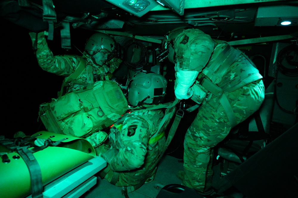 Charlie Company 6-101 Conducts Night Live Rescue Hoist Operations