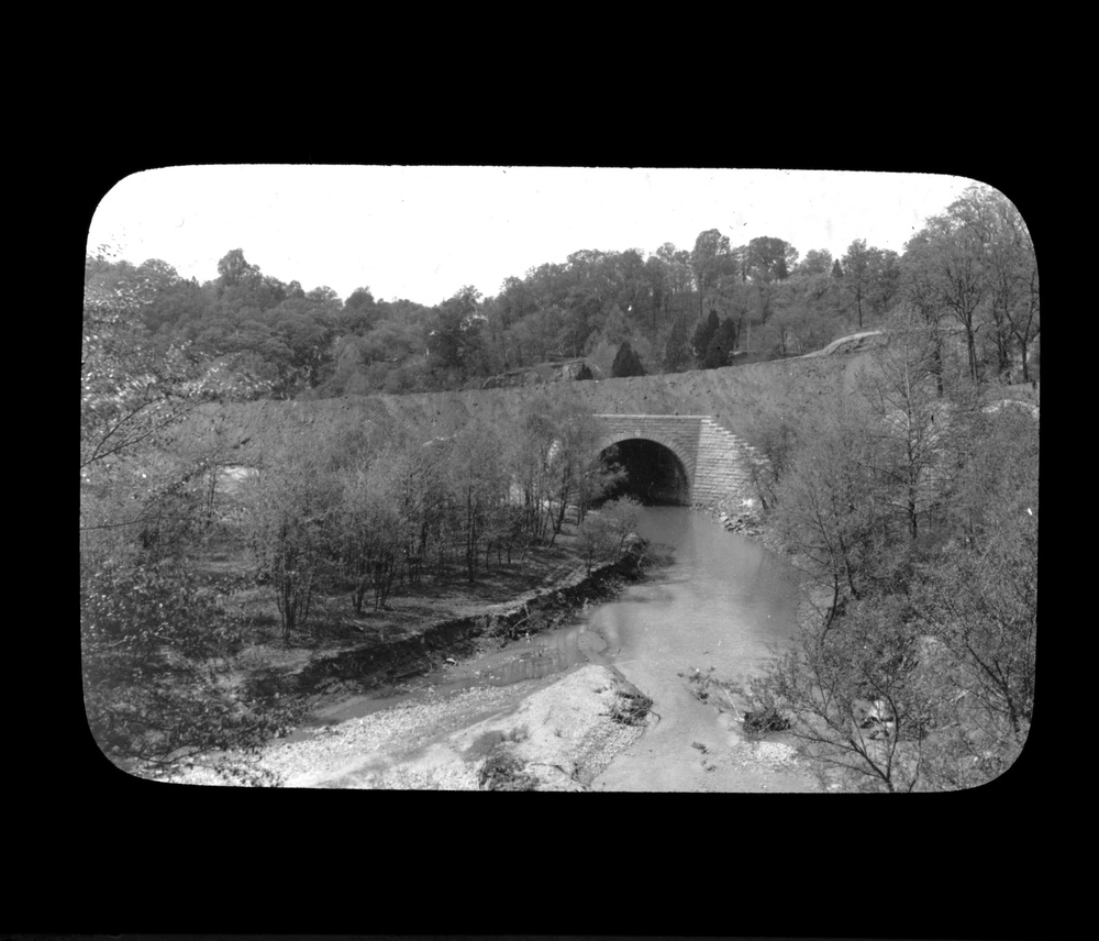 Lantern Slide 28: The culvert carrying Massachusetts Avenue over Rock Creek, 1908.