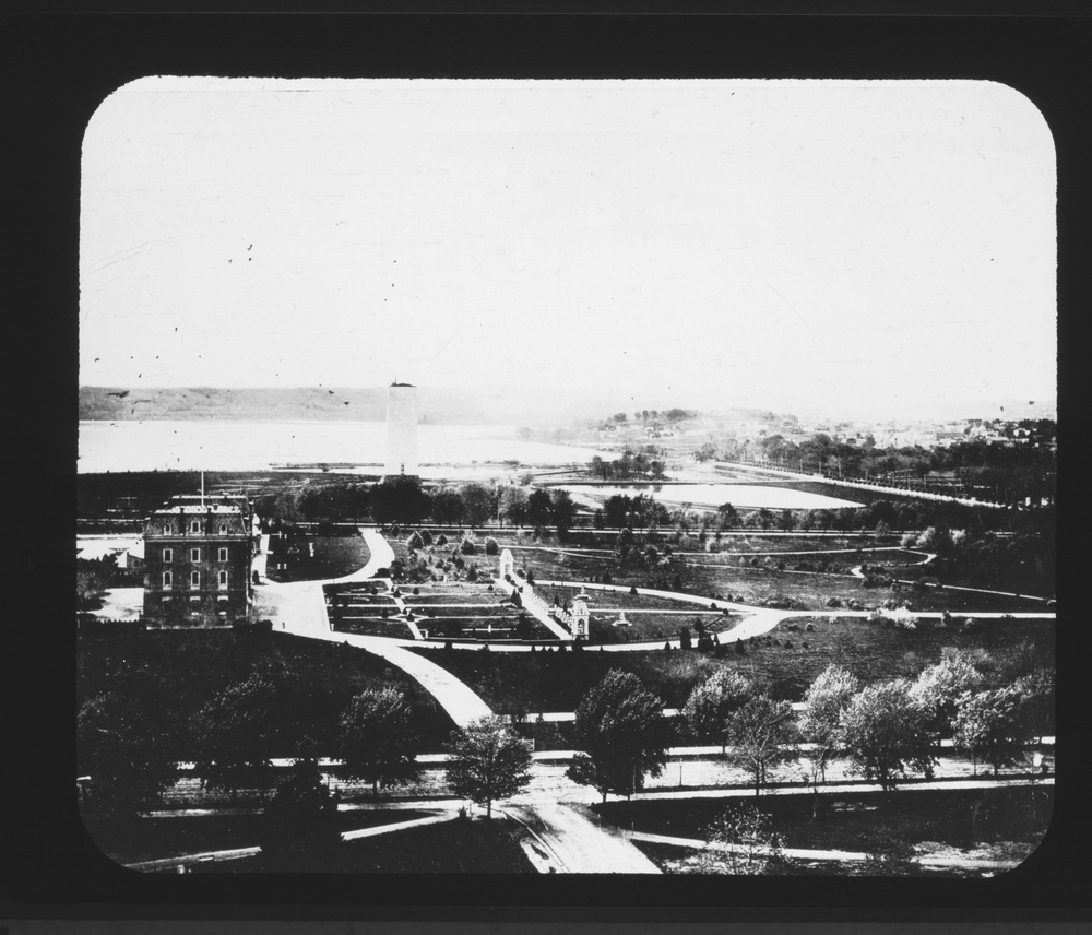 Lantern Slide 17: The Washington Monument and Agriculture Building in 1876.