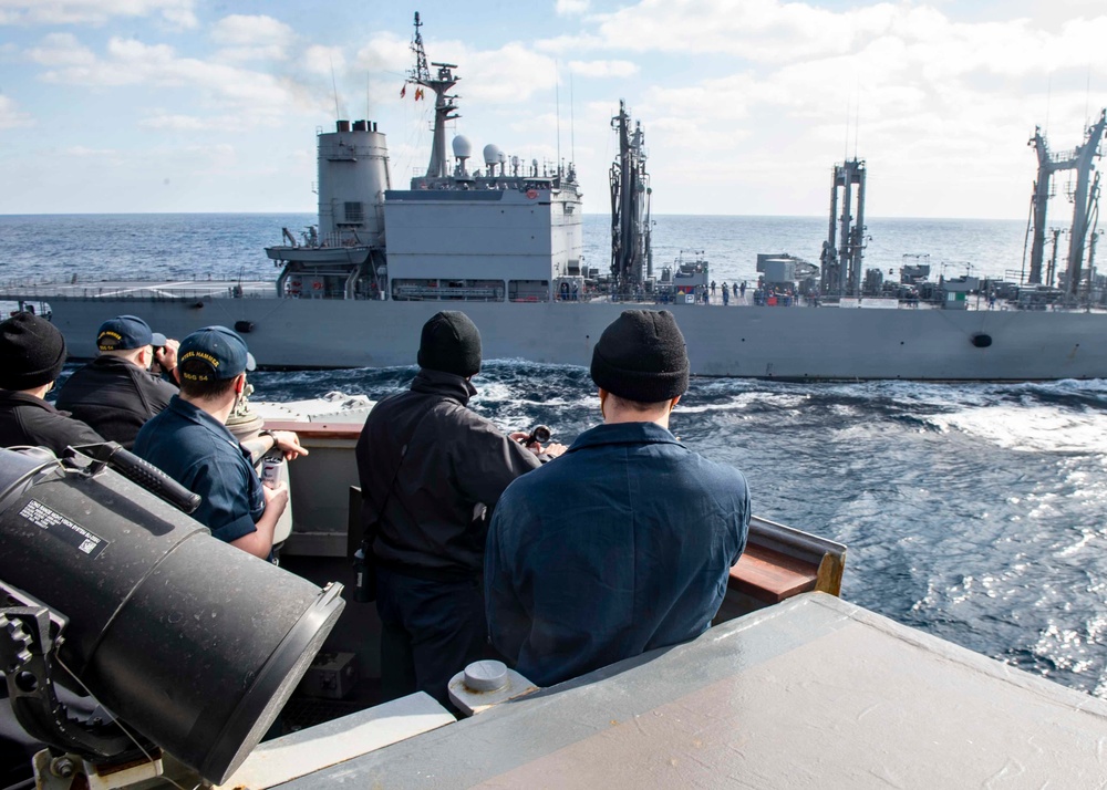 USS Curtis Wilbur Conducts Tr-lateral RAS with Japan and France