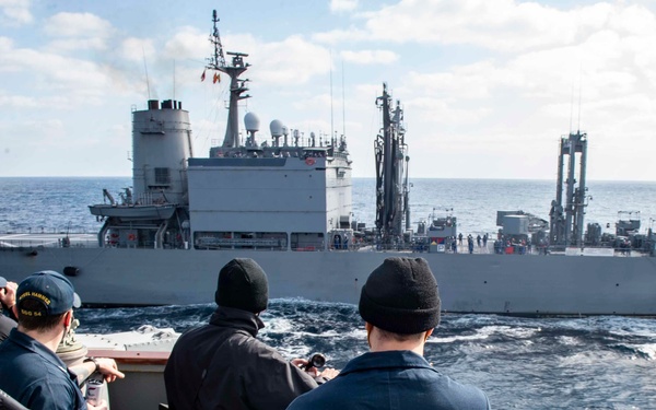 USS Curtis Wilbur Conducts Tr-lateral RAS with Japan and France