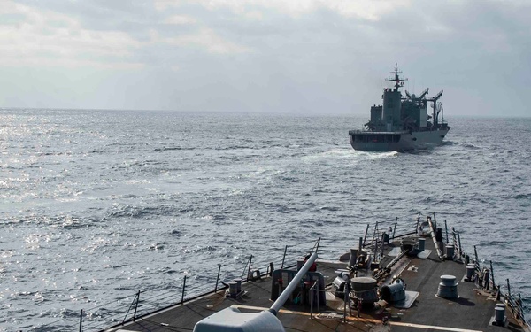 USS Curtis Wilbur Conducts Tr-lateral RAS with Japan and France