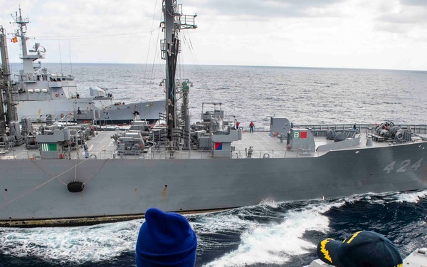 USS Curtis Wilbur Conducts Tr-lateral RAS with Japan and France