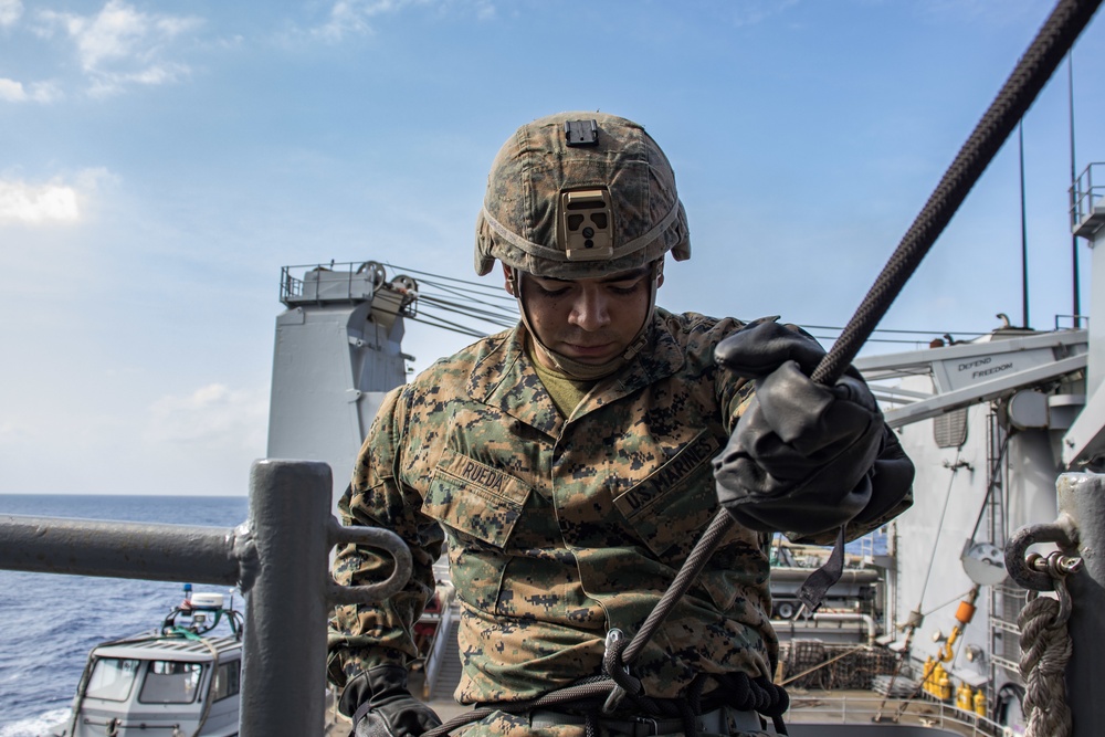Kilo Company, 31st MEU rappels aboard USS Ashland