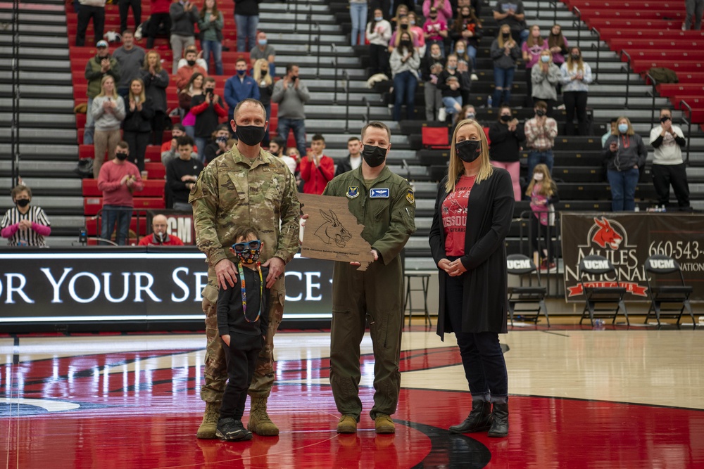 Whiteman AFB recognized during UCM Military Appreciation basketball game