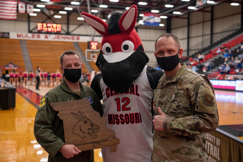 Whiteman AFB recognized during UCM Military Appreciation basketball game