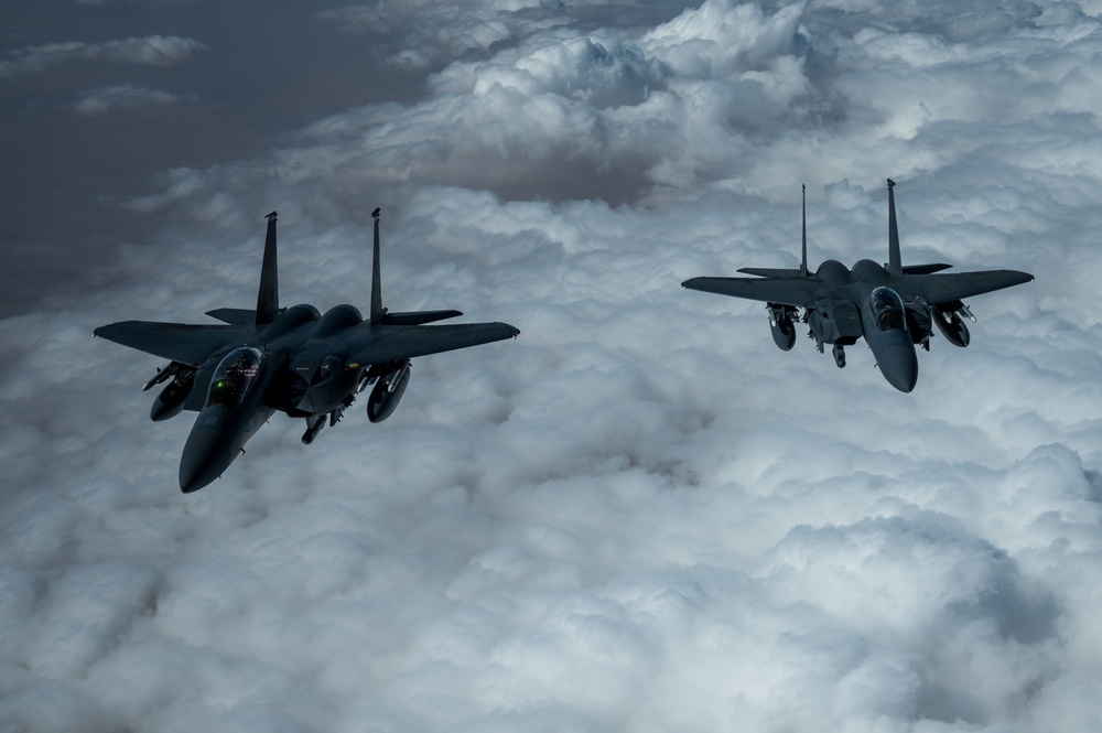 F-15s fly over CENTCOM