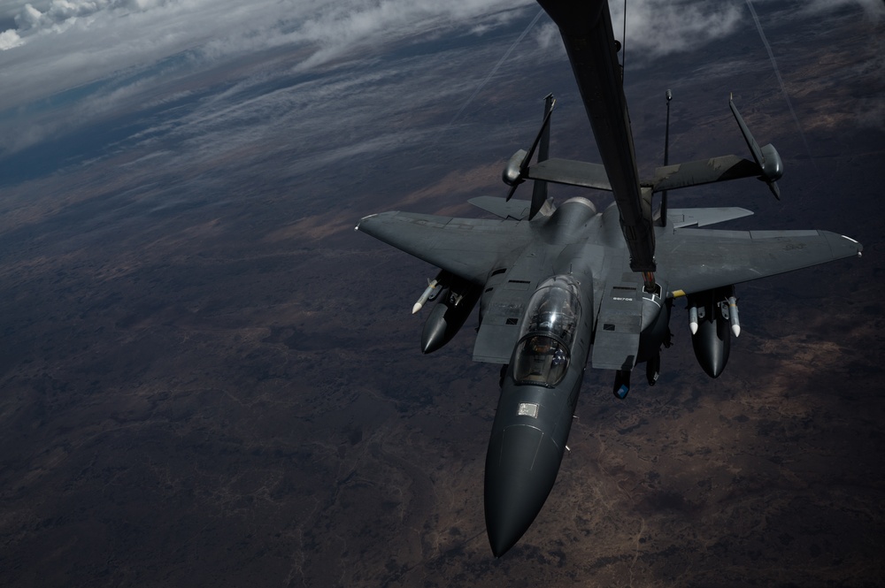 F-15E Strike Eagles watch over troops in CENTCOM