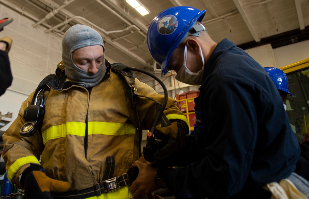 GHWB and Truman Sailors Participate in Joint Fire Drill