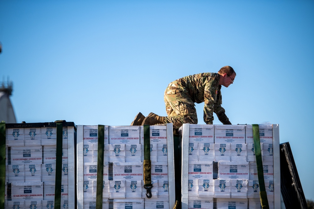 502LRS unloads 80,000 bottles of water after winter storm Uri