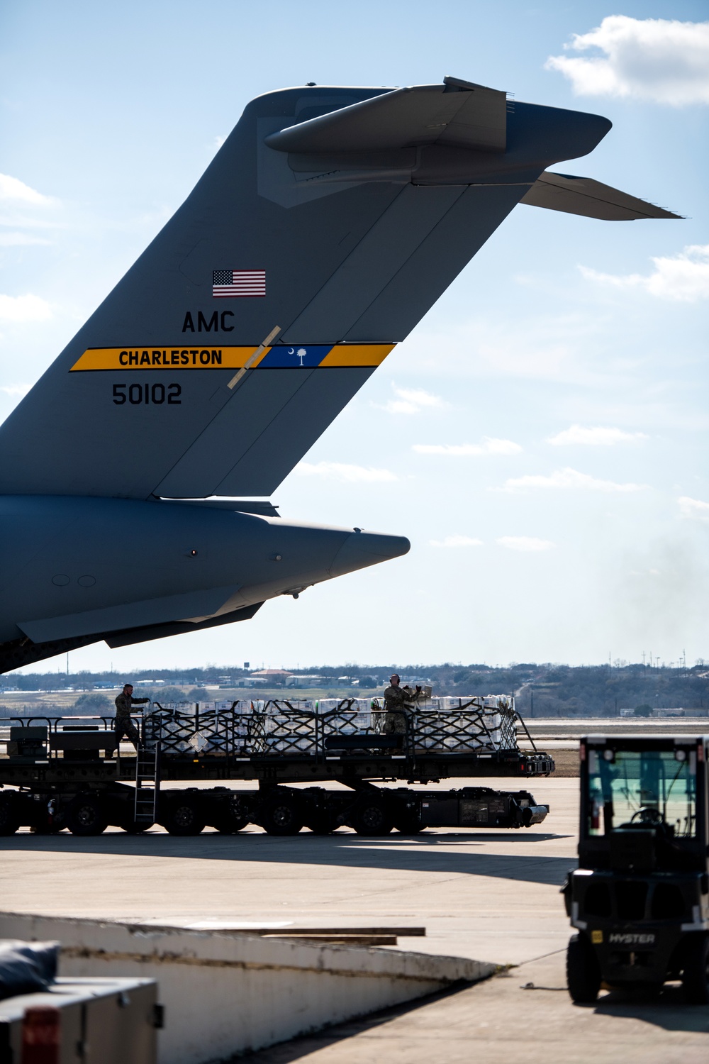 502LRS unloads 80,000 bottles of water after winter storm Uri