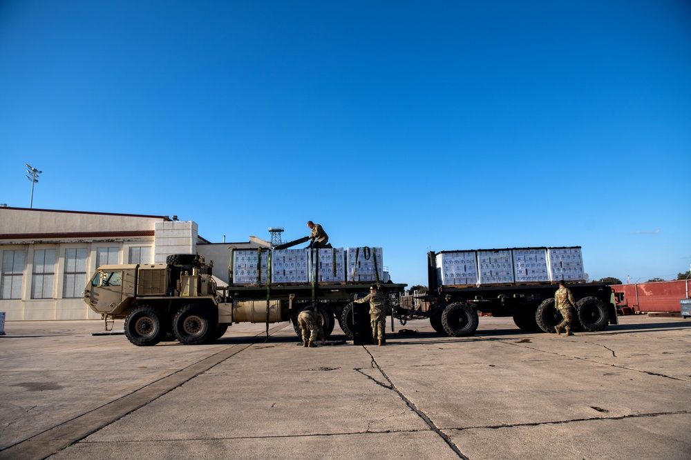 502LRS unloads 80,000 bottles of water after winter storm Uri