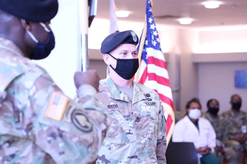 Sgt. 1st Class John Jestis relinquish the responsibility as the Detachment Sergeant