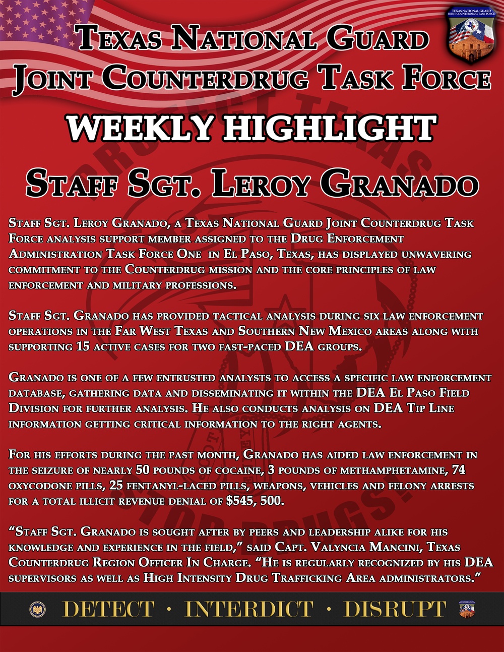 Texas Counterdrug Weekly Highlight Staff Sgt Granado