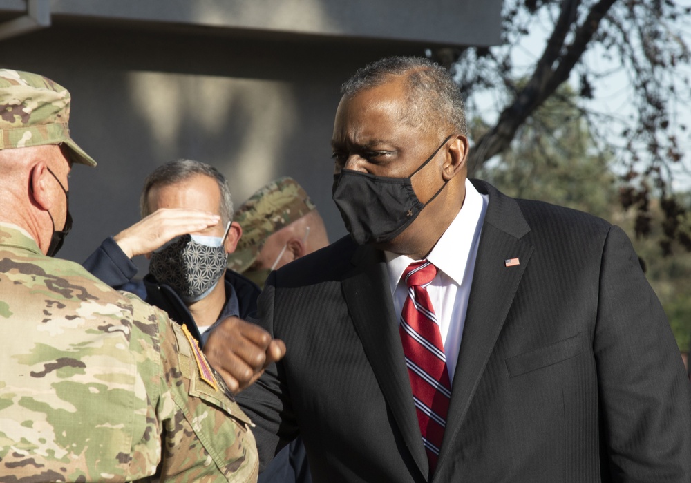 Secretary of Defense Lloyd Austin Visits the COVID Community Vaccination Center at California State University Los Angeles