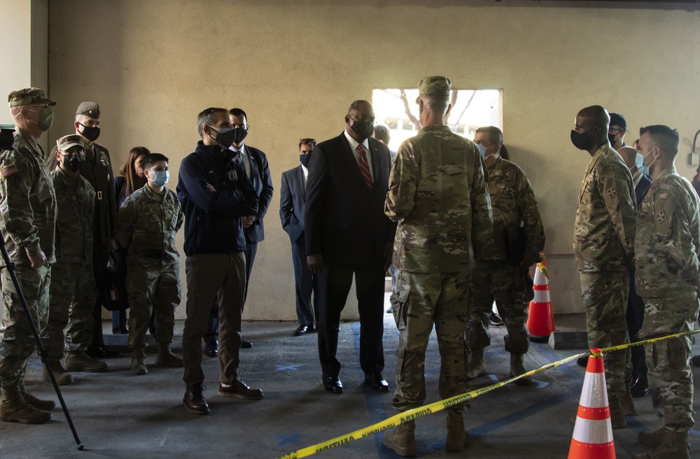 Secretary of Defense Lloyd Austin Visits the COVID Community Vaccination Center at California State University Los Angeles