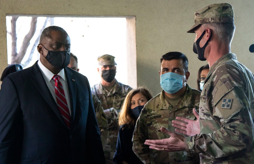 Secretary of Defense Lloyd Austin Visits the COVID Community Vaccination Center at California State University Los Angeles