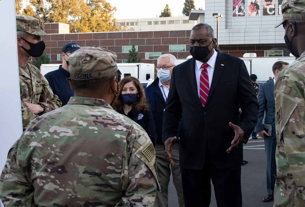 Secretary of Defense Lloyd Austin Visits the COVID Community Vaccination Center at California State University Los Angeles