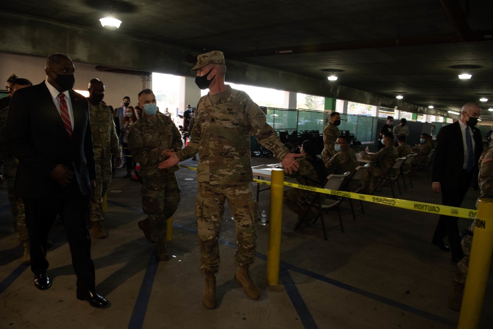 Secretary of Defense Lloyd J. Austin III visits FEMA COVID Vaccination Site