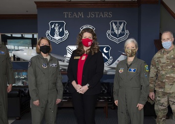 Photo of Team JSTARS Airmen and Soldiers meeting with Michelle Delaney from Congressman Austin Scott's office
