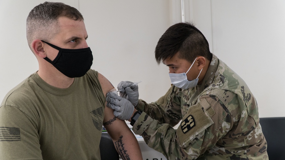 U.S. Army Soldiers recieve the COVID-19 vaccine