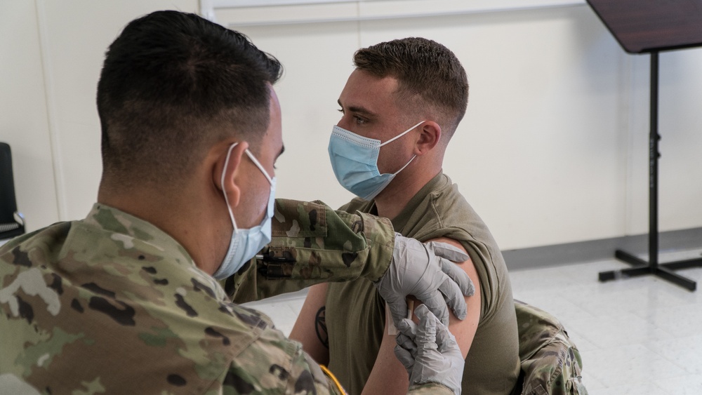 U.S. Army Soldiers recieve the COVID-19 vaccine