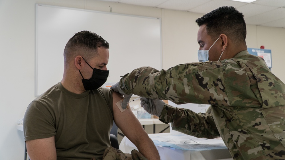 U.S. Army Soldiers recieve the COVID-19 vaccine