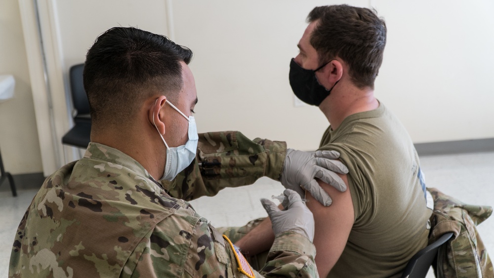 U.S. Army Soldiers recieve the COVID-19 vaccine