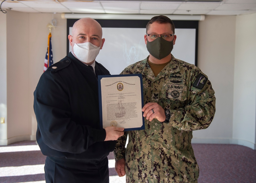 NC1 Kyle Marchese assigned to USS Constitution, is awarded Senior Sailor of the Quarter