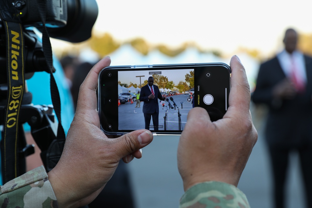 U.S. Secretary of Defense visits COVID-19 vaccine site at Cal State LA