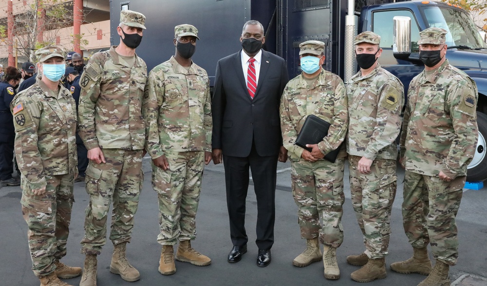 U.S. Secretary of Defense visits COVID-19 vaccine site at Cal State LA