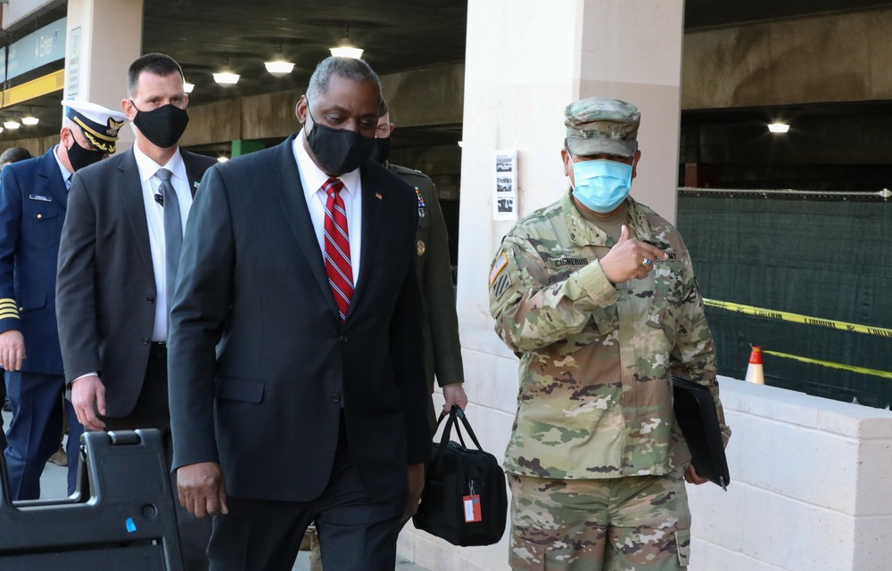 U.S. Secretary of Defense visits COVID-19 vaccine site at Cal State LA