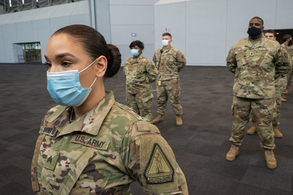 NY National Guard troops reenlistment ceremony at Javits NY Vaccination Site (24 February 2021)