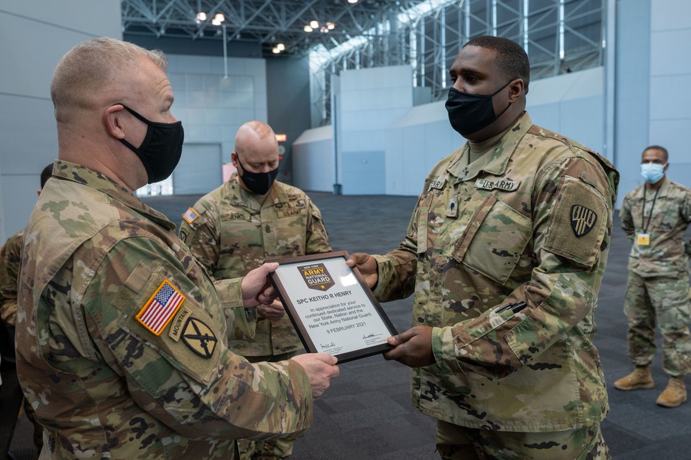 NY National Guard troops reenlistment ceremony at Javits NY Vaccination Site (24 February 2021)