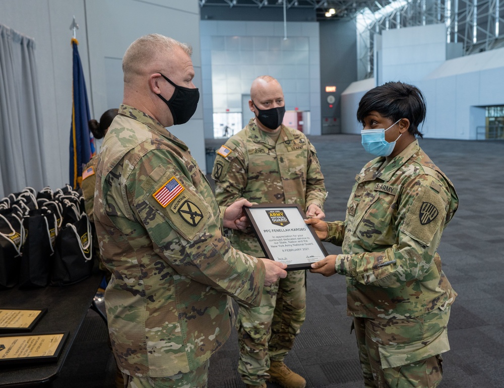 NY National Guard troops reenlistment ceremony at Javits NY Vaccination Site (24 February 2021)