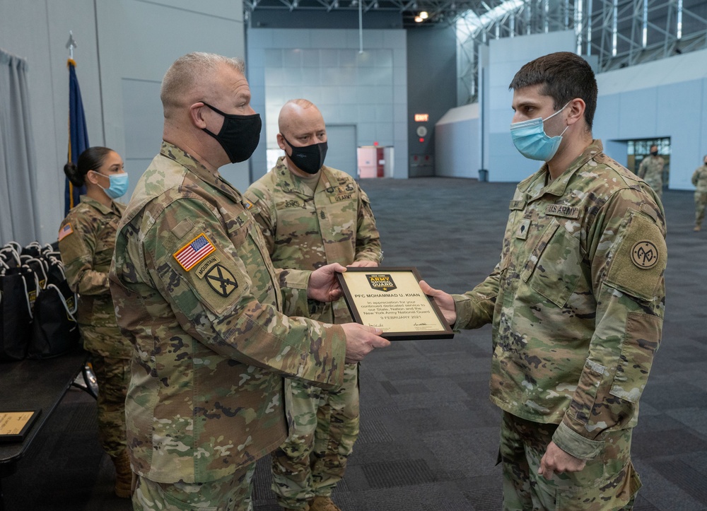 NY National Guard troops reenlistment ceremony at Javits NY Vaccination Site (24 February 2021)