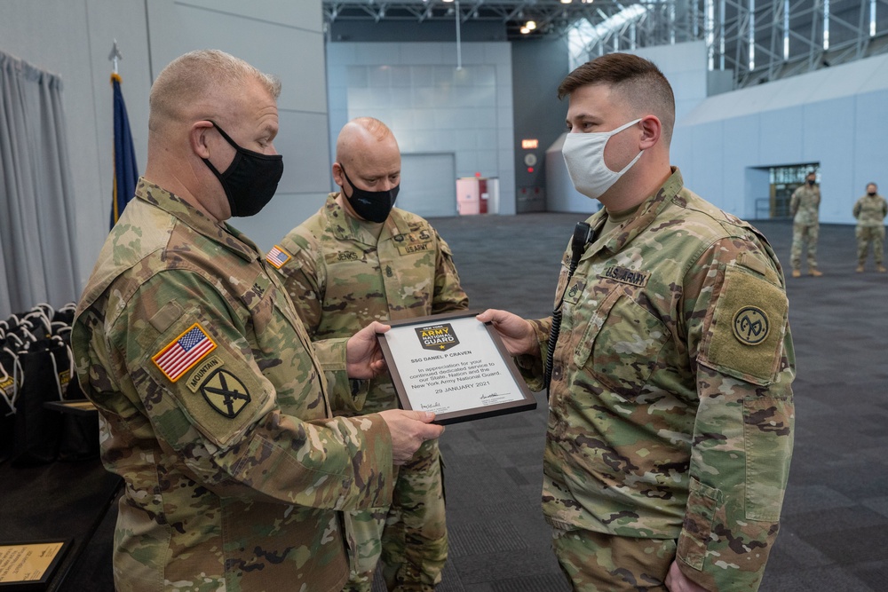 NY National Guard troops reenlistment ceremony at Javits NY Vaccination Site (24 February 2021)