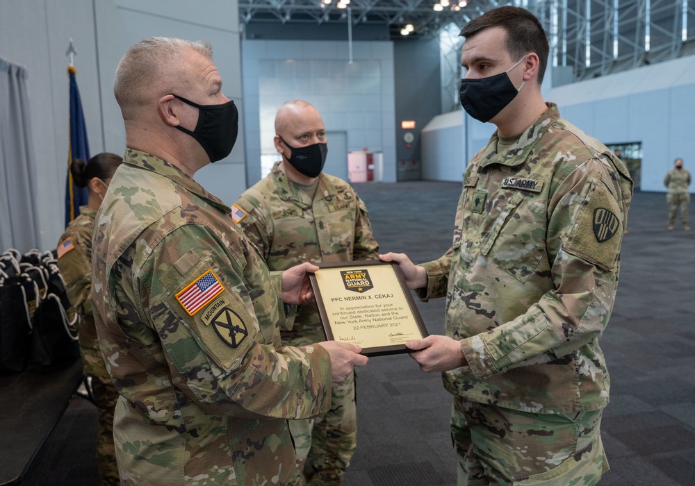NY National Guard troops reenlistment ceremony at Javits NY Vaccination Site (24 February 2021)