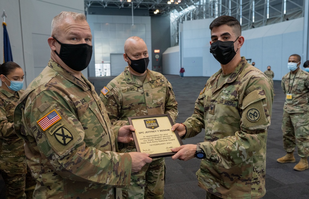 NY National Guard troops reenlistment ceremony at Javits NY Vaccination Site (24 February 2021)