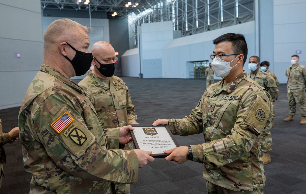 NY National Guard troops reenlistment ceremony at Javits NY Vaccination Site (24 February 2021)