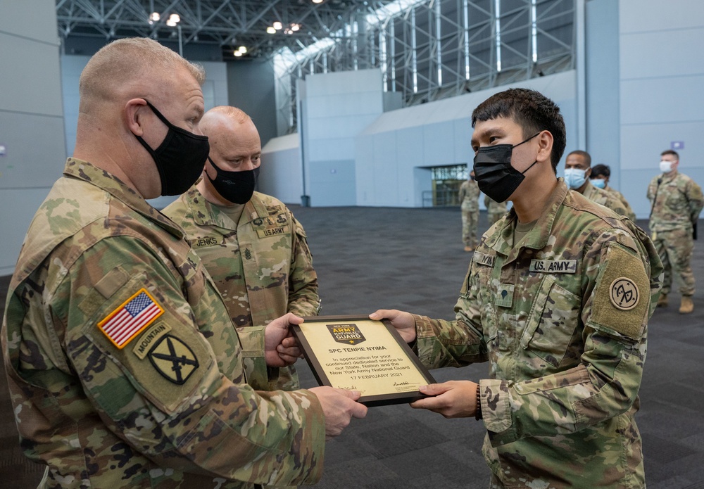 NY National Guard troops reenlistment ceremony at Javits NY Vaccination Site (24 February 2021)