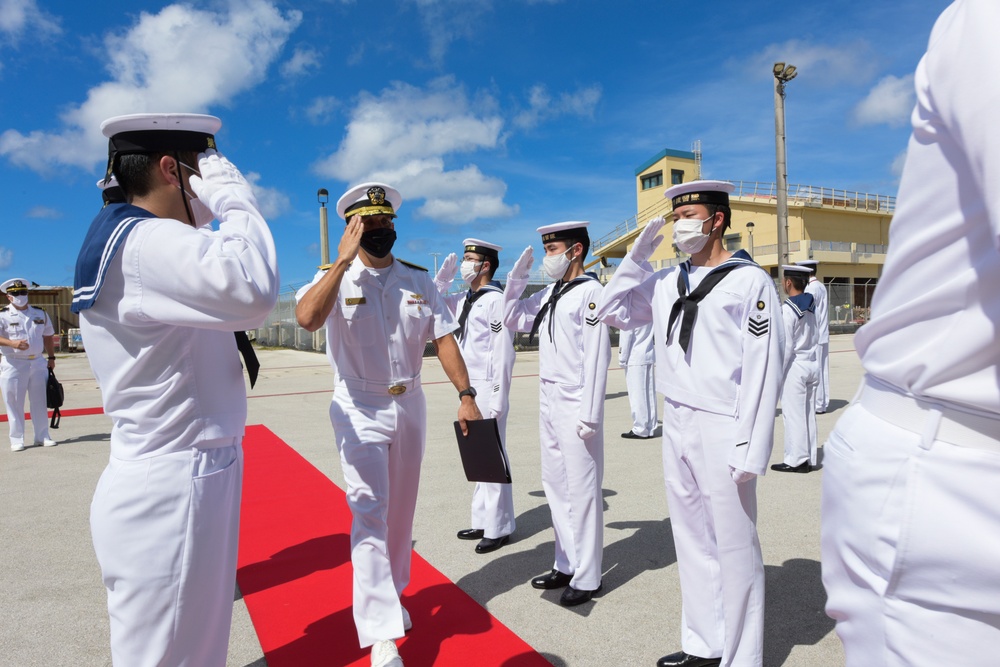 Joint Region Marianas Commander Visits JMSDF Sailors aboard JS Setoyuki (TV-3518) at U.S. Naval Base Guam