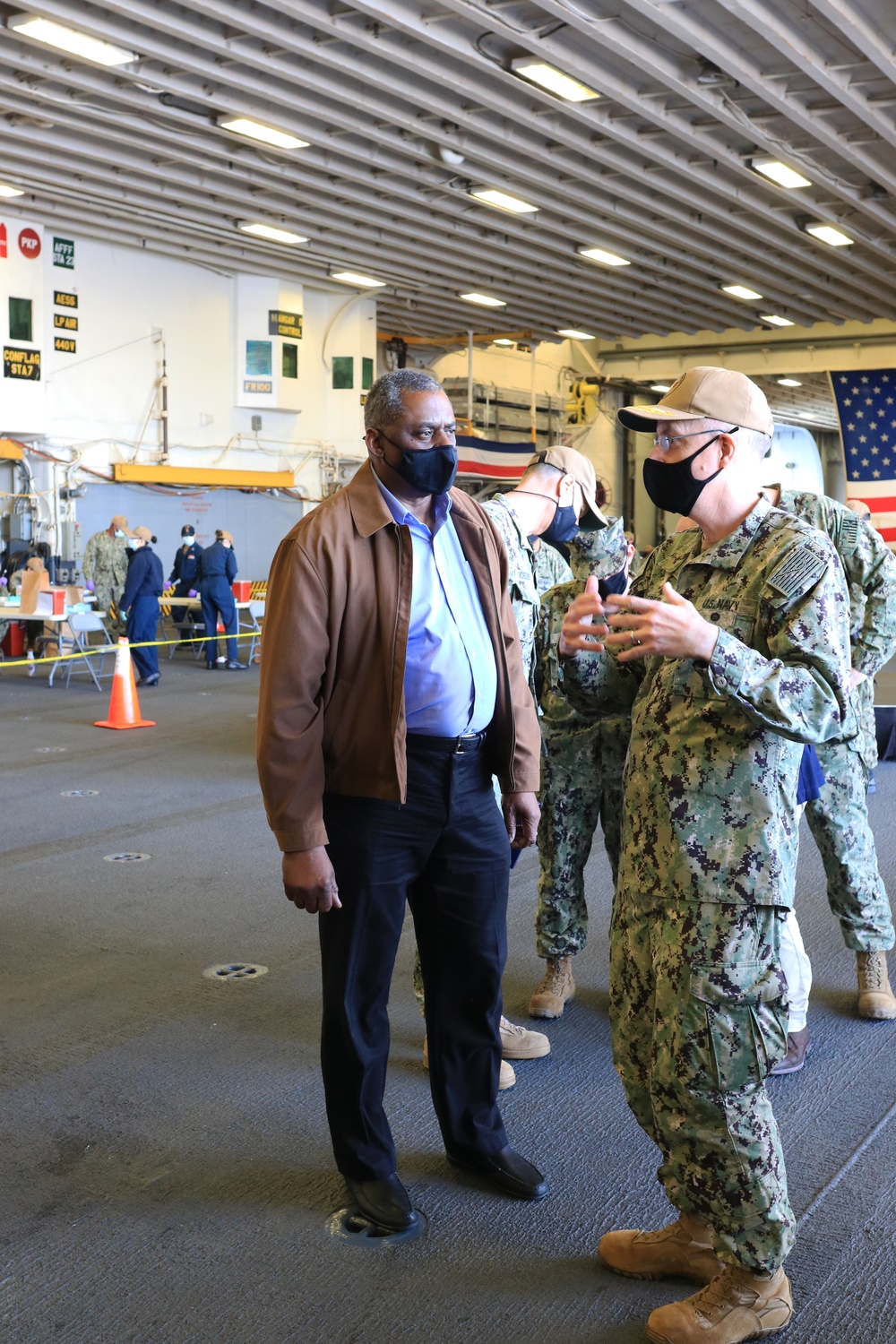 Secretary of Defense and Naval Medical Forces Pacific Commander Observe COVID-19 Vaccinations Aboard USS Essex