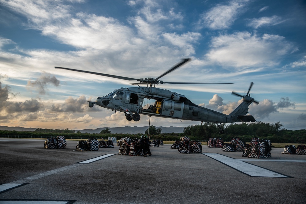 U.S. Marines with CLR-3 support vertical replenishment of USS Theodore Roosevelt