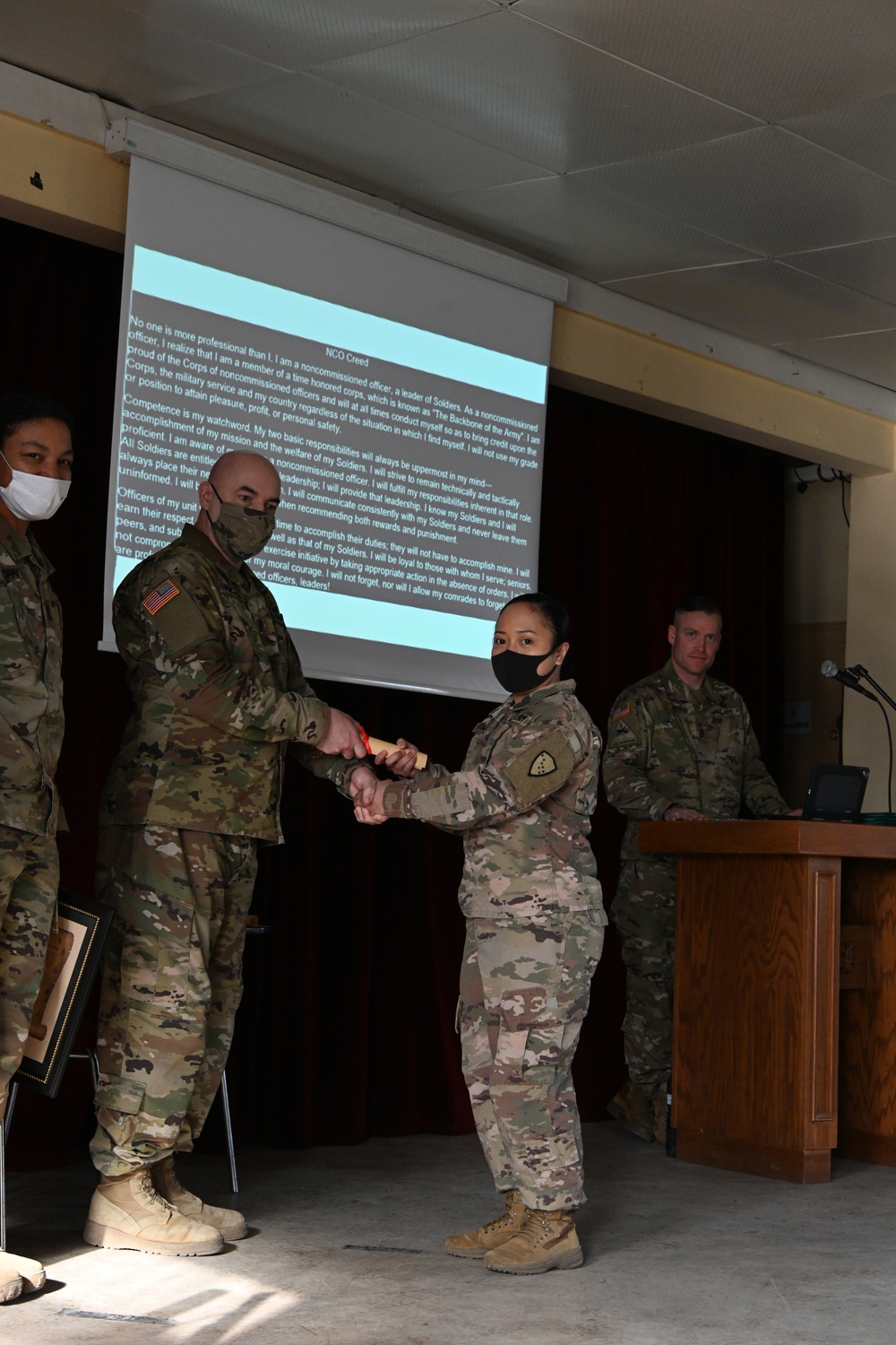 Alaska Army National Guard Sergeant Patricia Catacutan was inducted into the Non Commissioned Officer Corps while deployed to Poland.