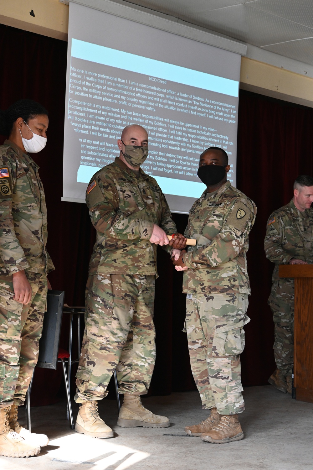 Alaska Army National Guard Sergeant Emmanuel Nfonoyim was inducted into the Non Commissioned Officer Corps while deployed to Poland.