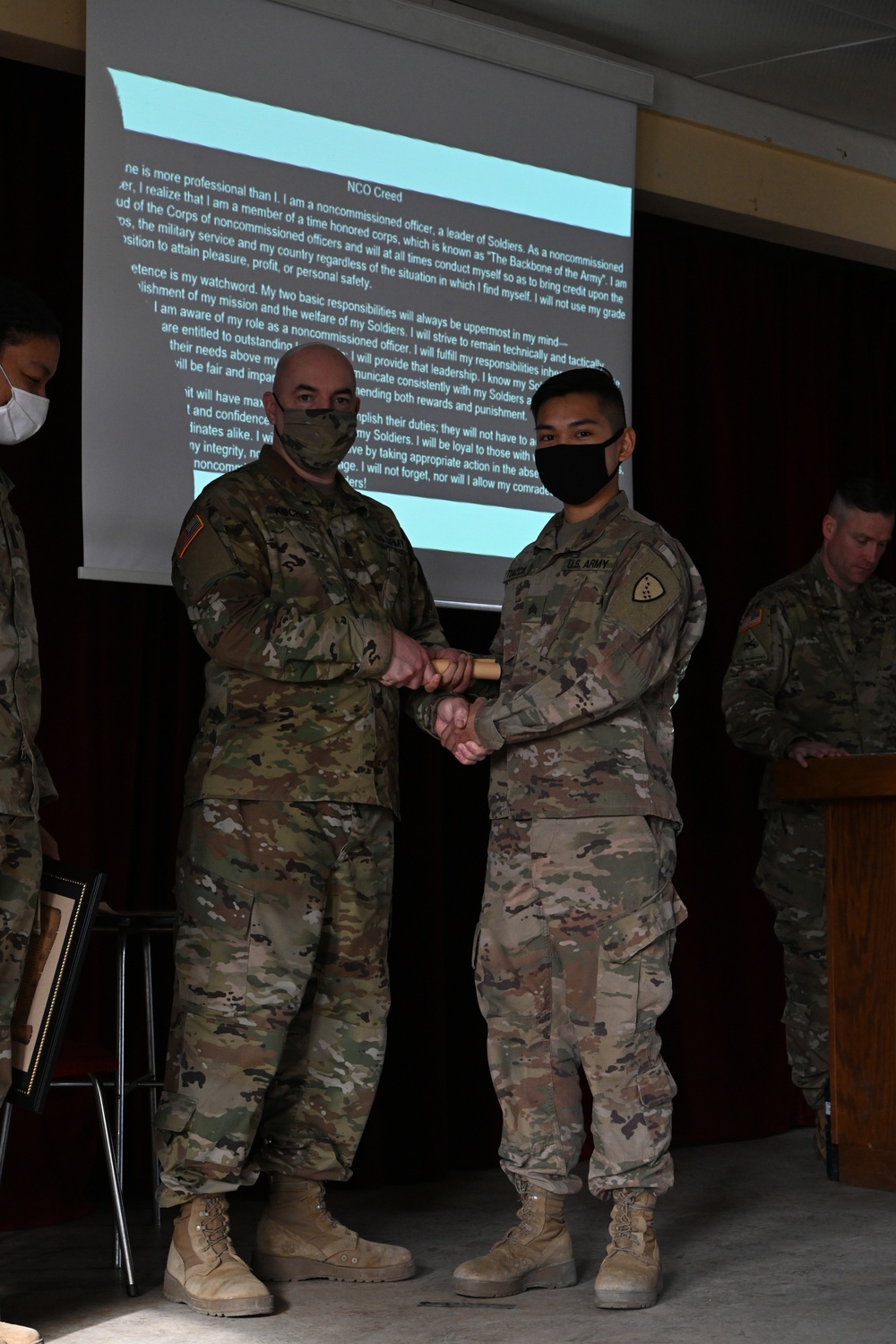 Alaska Army National Guard Sergeant Lester Tuazon was inducted into the Non Commissioned Officer Corps while deployed to Poland.