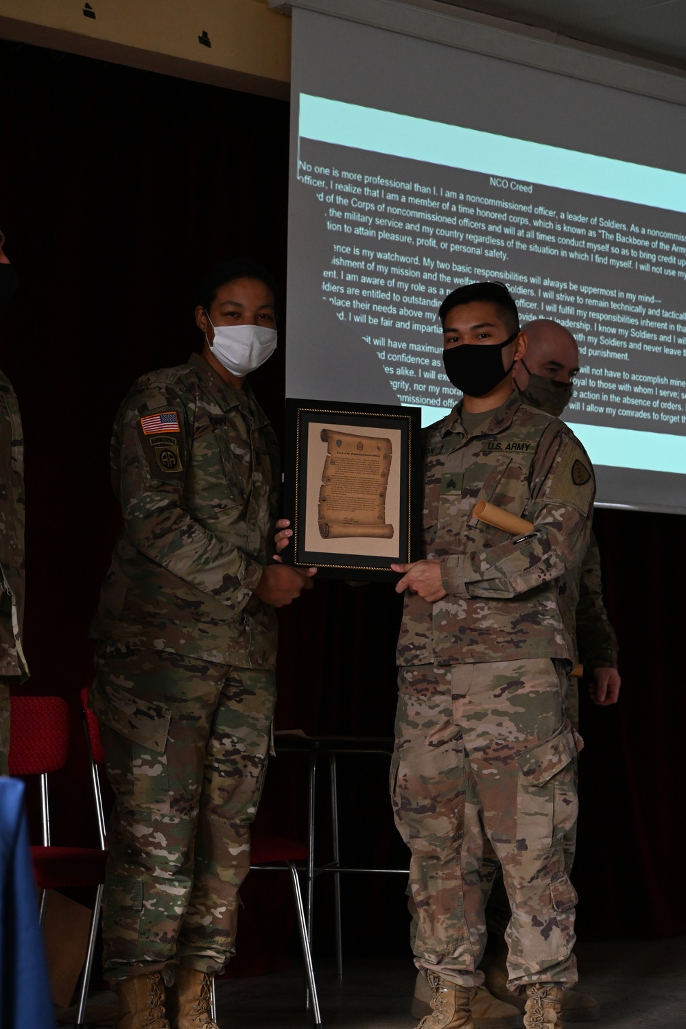 Alaska Army National Guard Sergeant Lester Tuazon was inducted into the Non Commissioned Officer Corps while deployed to Poland.