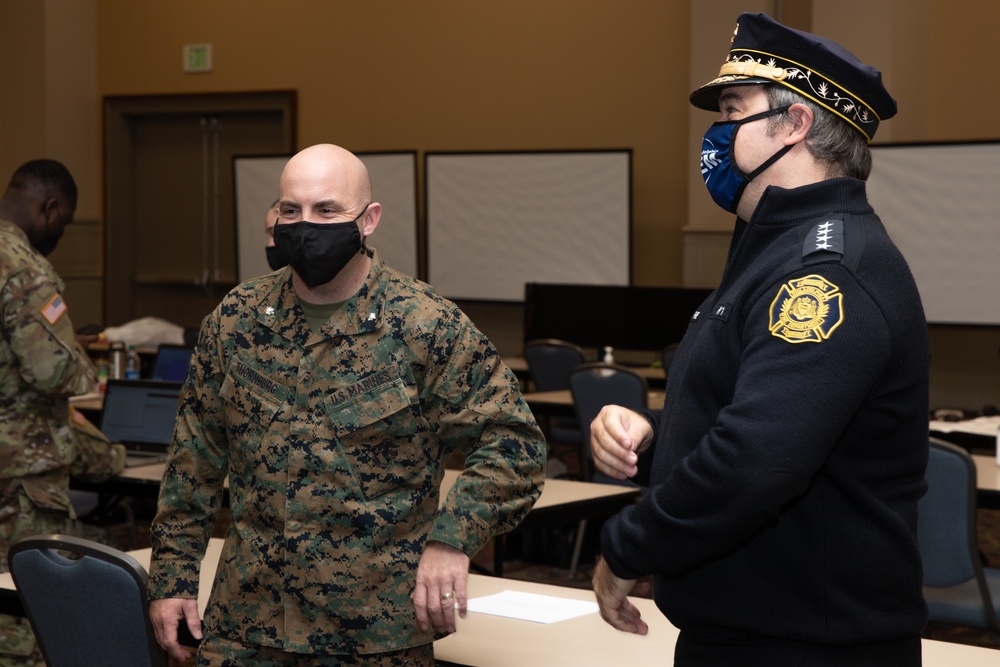 U.S. Marines and U.S. Navy Sailors prepare to support FEMA vaccination effort in Philadelphia